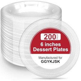 200-Pack 6-Inch Clear Plastic Dessert Plates Disposable - Small Appetizer Desert Plates for Wedding, Party, Cake Serving - BPA-Free Disposable Plates Bulk