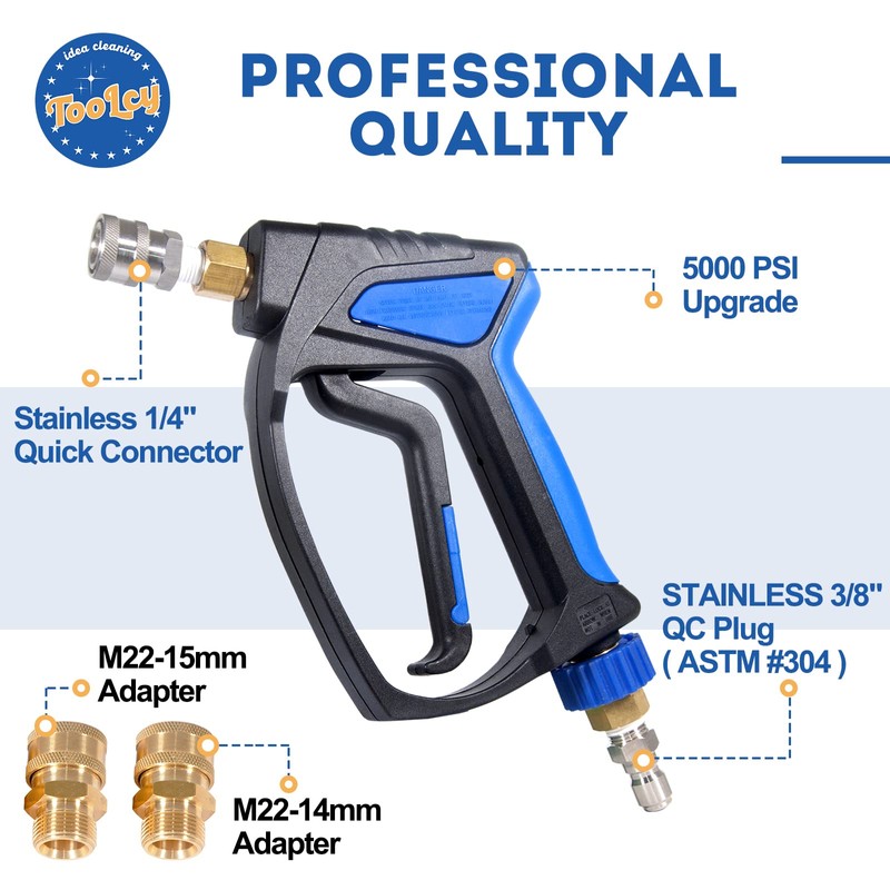 TOOLCY Short Pressure Washer Gun with Swivel, 3/8" QC Inlet