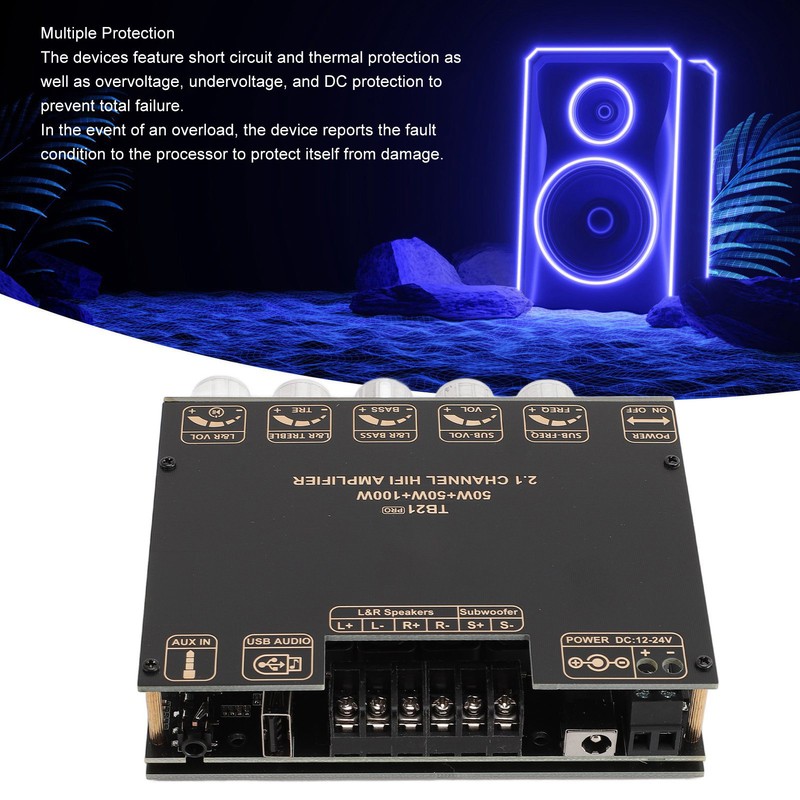 2.1 Channel Bluetooth Power Amplifier Board 50Wx2 Plus 100W Interference