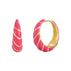 Glanzstücke München Women's Creole Earrings 925 Sterling Silver Yellow Gold-Plated 14 Carat with Enamel Pink Silver Hoop Earrings, Silver