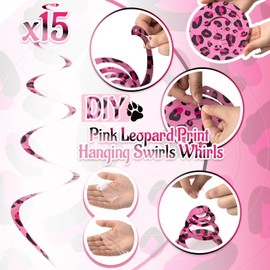 Boao 15 Pcs Cheetah Party Supplies Leopard Hanging Swirls Whirls Animal Print Party Decorations Cheetah Whirls for Birthday Baby Shower Jungle Animal Themed Graduation Wedding Celebration(Pink)
