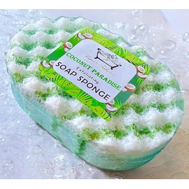 Coconut Paradise Exfoliating Soap Filled Sponge | Exfoliating Body Wash | Shower Pouf | Body Scub & Tan Remover | Coconut Body Wash | Father's Day Gift | Stocking Fillers | Valentine's Day Gift