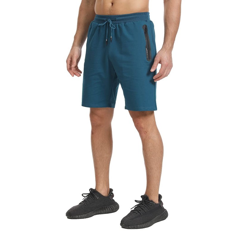JustSun Men's Cotton Sports Shorts with Zip Pockets, peacock blue