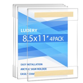Ludery Acrylic Sign Holder 8.5 x 11, Wall Mount Sign Holder, Acrylic Clear Frames with Tape Adhesive for Home, Office, Store, Restaurant (4 Pack)