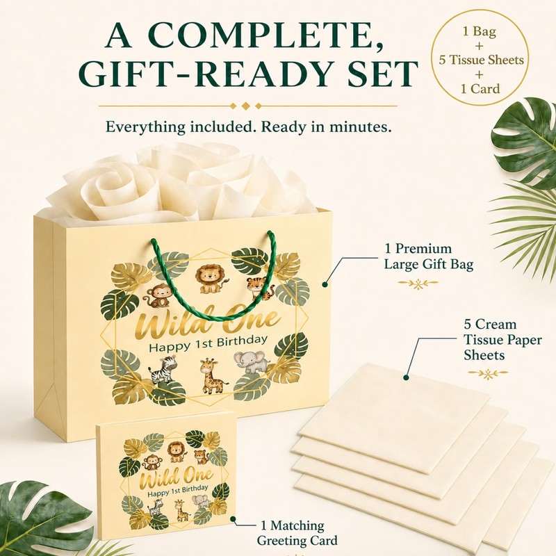 BOPLYBAY Wild One Safari Gift Bag Set for 1st Birthday
