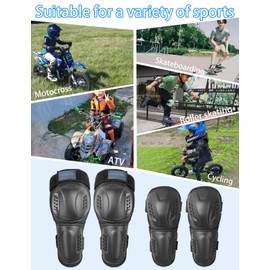 Kids Knee Shin Guard with Elbow Pads for Cycling Motorcycle ATV, Outdoor Sports Protective Gear Suitable for Motocross Skateboarding Skating e-Bike Dirt Bike (Black(for 3-9 YO))