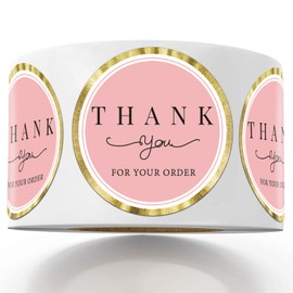 500 Chic Pink Thank You Stickers - 1.4 Inch Roll for Small Business