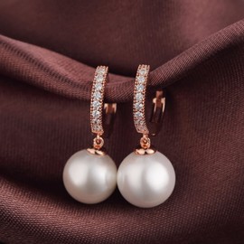 Pearl Earrings for Women Rose Gold Earrings Pearl Leverback Earrings Women Dangle Drop Earrings Rose Gold Plated Pearl Drop Earrings Cubic Zirconia Baroque Pearl Earrings Silver Pearl Earrings Drop