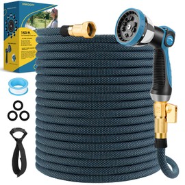 DOKOCCY Non-Expanding Garden Hose 150 ft, Flexible Water Hose with 10 Function Spray Nozzle, Lightweight Hose Pipe, Leak-Proof, Durable, Kink-Resistant, 3/4 Inch Connector, Portable Storage Strap