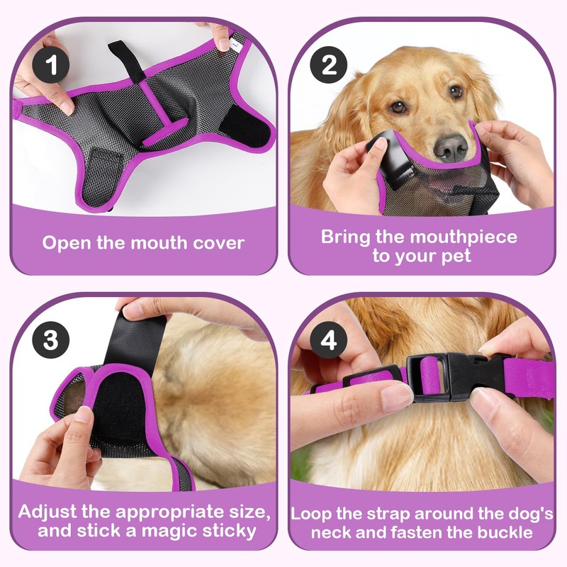 Dog Muzzle with Front Opening Design Allows Panting Drinking (Purple-S)