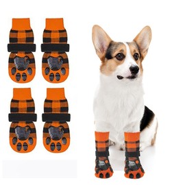 Anti-Slip Dog Sock to Prevent Licking Paws Dog Socks for Hardwood Floors Anti Slip Adjustable Dog Grippy Socks for Senior Warm Dog Protection Socks Small