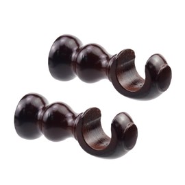 Woogim Wood Curtain Brackets Window Curtain Single Holders with Round Base for Window Hardware Rod Holders 28mm/1.1inch 2 PCS (Red Brown)