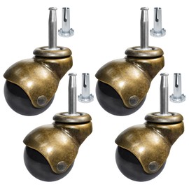 MySit Ball Caster Wheels 2 Inch Brass Vintage Antique Heavy Duty TPR Casters with Grip Neck for Furniture Legs, Cabinet, Sofa 4 Pack