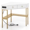 Costway Corner Desk w/ Built-in Charging Station Open Shelves &