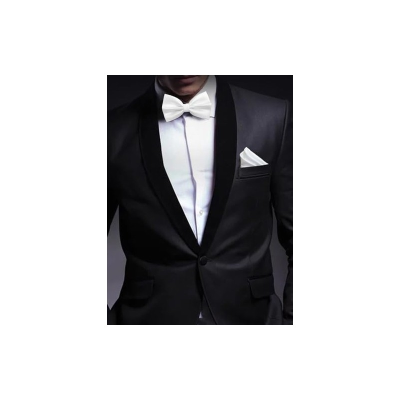 Tieworld Men's Formal Tuxedo Banded Pre-Tied Bow Tie Set, Blanco