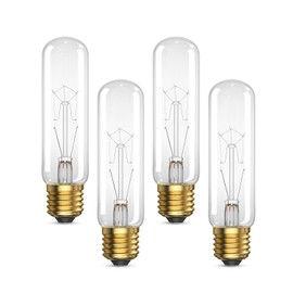 TobeBright 120V 40 Watt Light Bulbs Dimmable,T10 Clear Tubular,Medium (E26) Base,Warm White 2500K,40W Appliance Bulbs for Curio Cabinet,Rustic Pendant,Chandeliers,Wall sconces,4 Pack