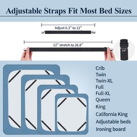 Bed Sheet Fasteners, 8 Pcs Heavy Duty Sheet Straps Adjustable Stretches to 26.8'' Sheet Grippers Suspenders for Mattresses, Sheet Holders Keep Sheets Firm & Tight, Universal & Black