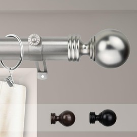 A&F Rod Decor - Ball 1.5 inch Curtain Rod 48" - 84" long - Satin Nickel