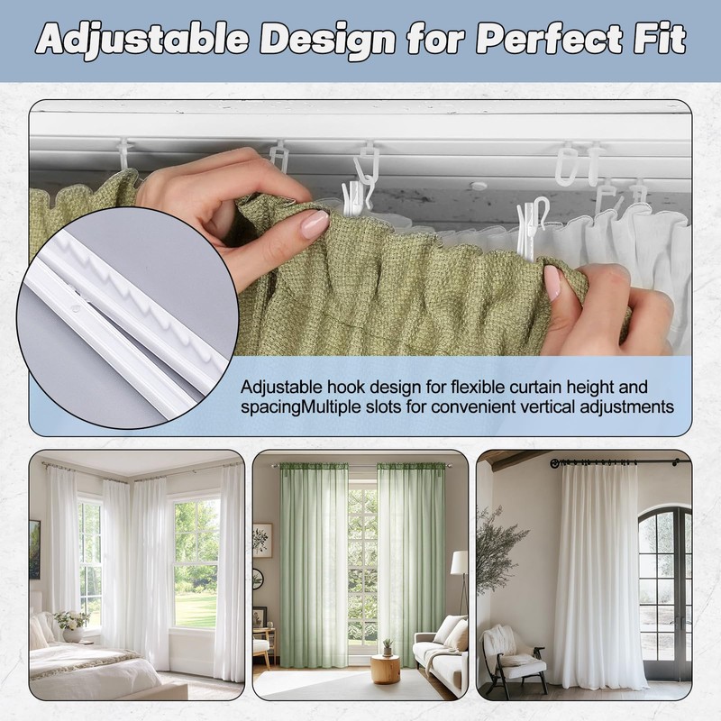 AZY 60pc Curtain Hooks Plastic Curtain Hooks Adjustable Design Durable