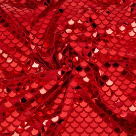 FINGERINSPIRE 1.75 Yards Mermaid Scales Fabric 39.37inch Wide Red Color with Fish Scales Sequins Polyester Sparkly Mermaid Fish Scale Fabric for DIY Craft Garment Accessories(Non-Stretchy)