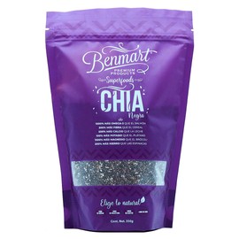 Benmart - Chía negra - 0.35 kg - Semillas premium ricas en fibra, proteínas y omegas, sin gluten ni azúcar - Superalimento para control de peso, sacie