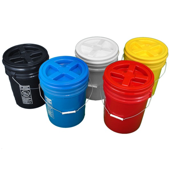 Bucket Kit, Five Colored 5 Gallon Buckets with Matching Gamma Seal Lids (one Each: Blue, red, Yellow, White, Black)