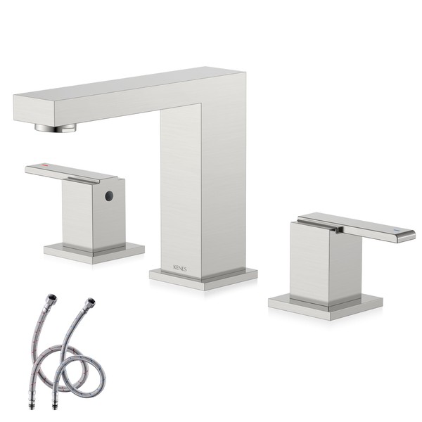 KENES 2 Handle Widespread Bathroom Faucet Brushed Nickel, Bathroom Sink