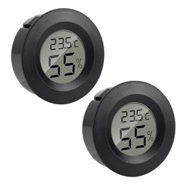 2 Pcs Reptile Thermometer Hygrometer, LCD Digital Display Round Monitor Humidity Meter Temperature Gauge Monitor for Babyroom Greenhouse Basement Lizard Spider Tortoise Tank Humidifiers Dehumidifiers