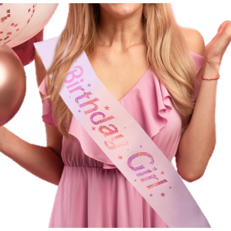 Shimmer Anna Shine Birthday Sash, Light Pink, One Size
