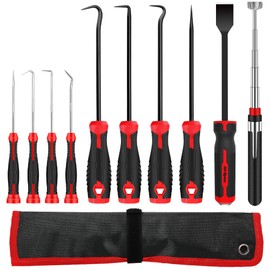 Hi-Spec 10pc Long Hook, Pick, Engine Gasket Scraper & Telescopic Extending Magnetic Pick Up Tool Set for The Car Mechanic, Garage & Workshop