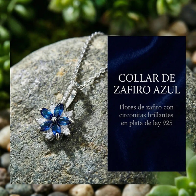 ESTELAPRIVE - Collar Flor Azul Perla Plata 925 Dije Regalo