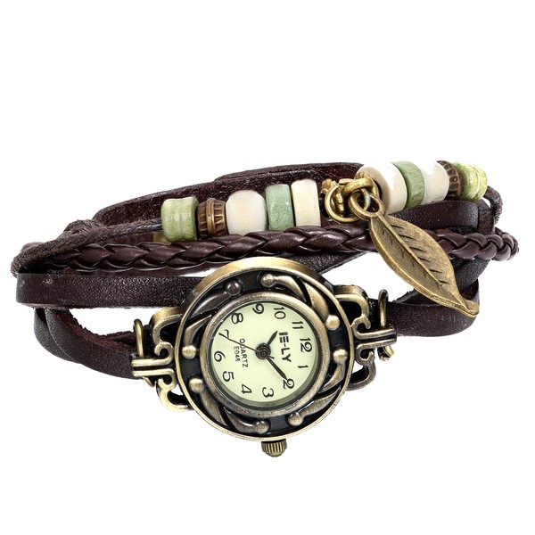 JewelryWe Women Quartz Bracelet Watch Fashion Weave Wrap Around Leather