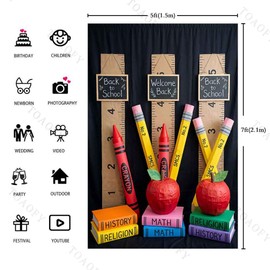 TOAOFY 5x7Ft Welcome Back to School Backdrop Chalkboard Ruler Photography