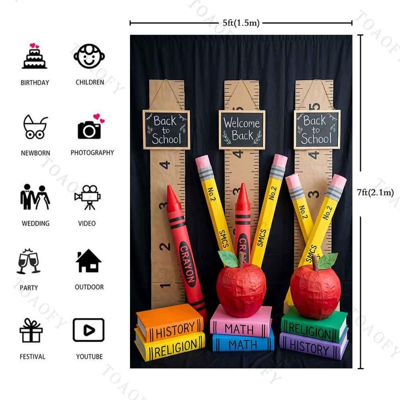 TOAOFY 5x7Ft Welcome Back to School Backdrop Chalkboard Ruler Photography