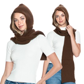 BASICO 5 Colors Knitted Hooded Scarf for Women Men Winter Balaclava - Cream White, Caramel, Light Grey, Heather Greay, Black, Long - Mocha Brown, One Size