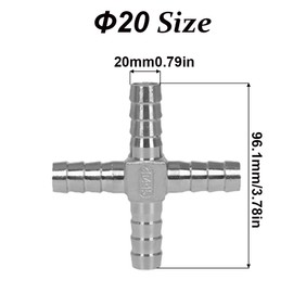 4 Way Barb Fitting, Φ20mm Cross Air Hose Connector Hose Fittings Stainless Steel Quick Adapter for Air Gas Water Fuel Pipelines