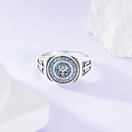 PROESS Memento Mori Ring for Men 925 Sterling Silver Skull Ring Turquoise Memento Mori Jewelry Gifts for Women Men for Christmas Father's Day Size 7