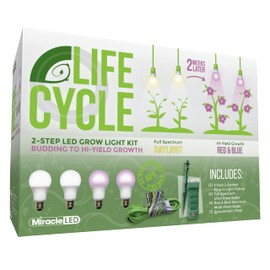Miracle LED Plant Life Cycle 2-Socket Synchronized Grow Light Kit with 2 Full Spectrum Ultra Grow Bulbs and 2 Red & Blue Spectrum Multi-Plant Bulbs with Sproutmatic All-Weather Timer Controls (2-Pack)