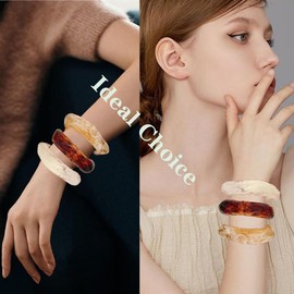 NOVYRA 3 Pcs Colorful Square Acrylic Resin Bangle Bracelet For Women Vintage Wide Geometric Irregular Bracelets Colorful Resin Cuff Wide Wristband Bracelets Fashions Jewelry Set For Women, unified