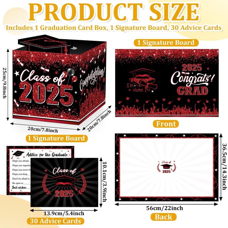 Graduation Card Box 2025, 1 Graduation Signature Board, 30 Pcs