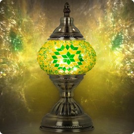 Yarra-Decor Turkish Moroccan Lamp with Bronze Base Handmade Tiffany Mosaic Glass Lamps Portable Bedside Lamps with Rechargeable Battery 2000mAh (LED Bulb Included)(Blue1) Lighting Interior:_Green2
