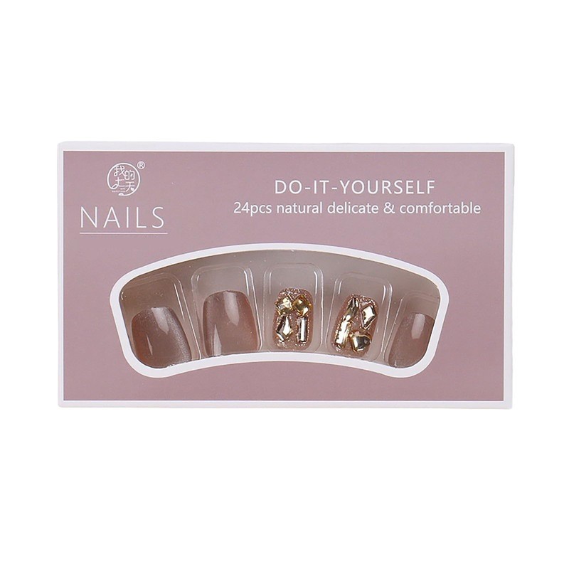 SEMTIM Nail Tips, 24 Pieces, 3D, Medium, Short, Round False