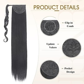 Benehair Long Straight Ponytail Hairpiece, Synthetic Hair Extension Braid Ponytail Extension, Hairpiece Braid, Black Hair Extension for Women and Girls, Black, 81 cm