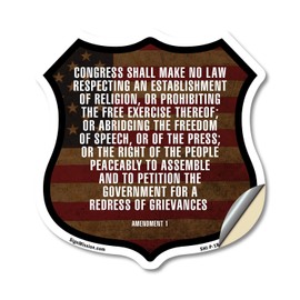 First Amendment Flag 18 inch X 18 inch Shield Shaped Heavy Duty 3.2 mil Vinyl Decal Weather Resistant Made in the USA