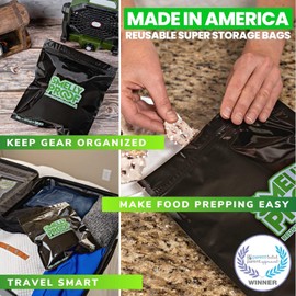 Smelly Proof 5X Large 24CM X 28CM Resealable Black Bags, Green, 5 Reusable Plastic Storage Bags with Zipper, Food Preservation for Strong-Smelling Items, 5 Pieces