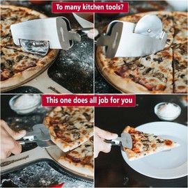 Pizza Cutter Wheel 4 in 1 design, Super Sharp Slicer, very easy to Cut & Serve, all Stainless Steel, Dishwasher safe