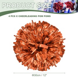 YELARXI Metallic Cheerleading Pom Poms Cheer Pompoms, 12 Inch with Handle Rings Fit for Team Spirit Sports Dance Cheering, (4Pcs, Orange)