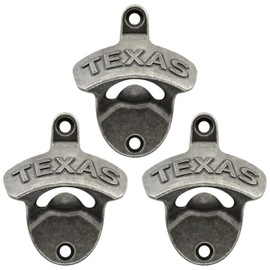 Luwanburg TEXAS Bottle Opener Wall Mounted Stainless Screw in Wall Beer Cap Opener Antique Silver (Pack of 3)