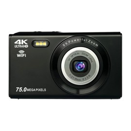 FaCLOSS Digital Camera, 3x Optical Zoom, Compact Digital Camera, 9x Zoom, 75 Megapixels, 12 Million Effective Pixels, 4K Videos, CALS Mode, Wi-Fi, 2.8 Inch IPS, Webcam, Walk Camera, Small, Lightweight