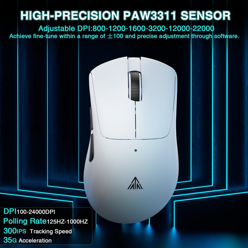 SOLAKAKA SM805 Lightweight Wireless Gaming Mouse,24000 DPI,Tri-Modes Connection,BT5.0/Type-C Wired/2.4G Wireless